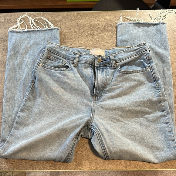 Everlane Light Wash Blue Distressed High Waist Straight Leg Regular Jeans - Picture 3 of 7